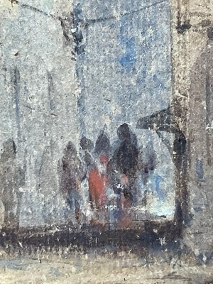 Lot 124 - Manner of Richard Parkes Bonington (1802 – 1828) watercolour on rough wove paper, ‘Street Scene in Normandy’ possibly Abbeville?, 25cm x 22.5cm,inscribed 1828. In glazed gilt frame.