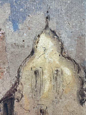 Lot 124 - Manner of Richard Parkes Bonington (1802 – 1828) watercolour on rough wove paper, ‘Street Scene in Normandy’ possibly Abbeville?, 25cm x 22.5cm,inscribed 1828. In glazed gilt frame.