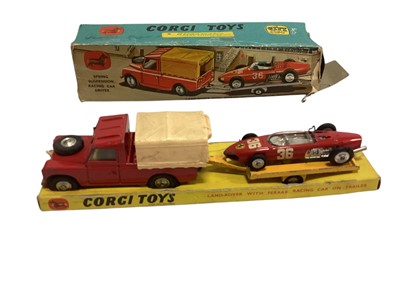 Lot 1878 - Corgi Major diecast "Mobilgas" Petrol Tanker, No.1110 (x2), Articulated Milk Tanker, No.1129, Troop Transporter, No.1133 & Corgi Toys Land-Rover with Ferrari Racing Car on Trailer Gift Set,...