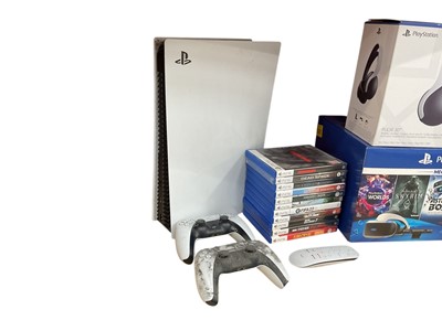 Lot 1983 - Sony PlayStation 5 together with 11 games and two controllers also to include Pulse 3D headset and PlayStation VR