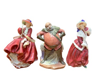 Lot 1206 - Three Royal Doulton figures - Top o' The Hill HN1834, Falstaff HN2054 and Christmas Horn HN1992, together with a Beswick character jug and othe ornaments (7)