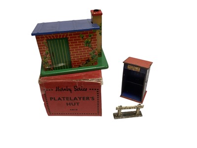 Lot 1873 - Hornby O Gauge tinplate Platform, Signal Box, Signals, Buffers, Track, Turntable & Water Tower (qty)