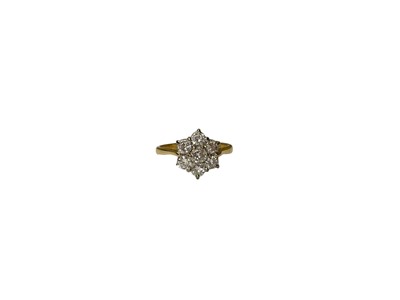 Lot 111 - 18ct gold diamond flower head cluster ring