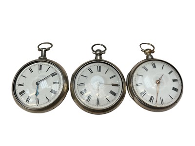Lot 174 - Three Georgian silver pair cased pocket watches