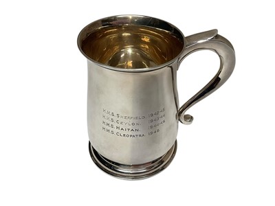 Lot 151 - George III style silver pint tankard with engraved ship names and dates by Harrods Ltd.