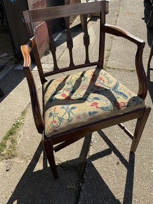Lot 1442 - Georgian mahogany open armchair with embroidered slip in seat