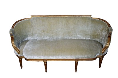 Lot 1534 - 19th century continental settee, of bowed outline with carved giltwood frame