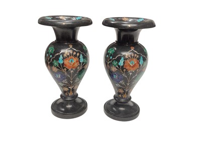 Lot 2417 - Pair decorative Indian inlaid marble vases inset with semi precious stones