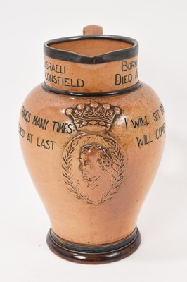 Lot 86 - Doulton Lambeth salt-glazed stoneware pitcher commemorating the life of Benjamin Disraeli