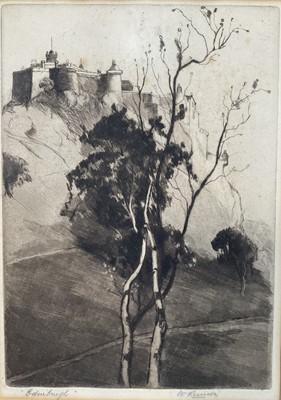 Lot 213 - William Renison (1866-c.1940), etching of Edinburgh castle, signed in pencil, framed and glazed, 24.5cm x 17.5cm