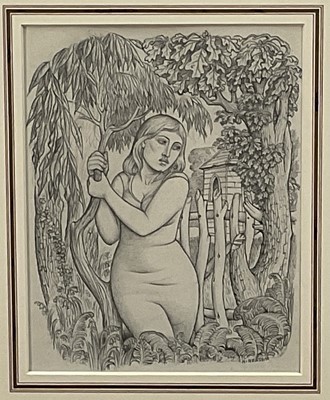 Lot 30 - Norman Neasom (1915-2010) pencil on paper - Lady Chatterley, signed, inscribed with title on reverse, 22cm x 17.5cm, in glazed gilt frame