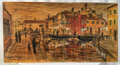 Lot 47 - 20th Century Italian School Italian School, mixed media on board - Burano Venice, inscribed and dated 1962, 80cm x 40.5cm, unframed