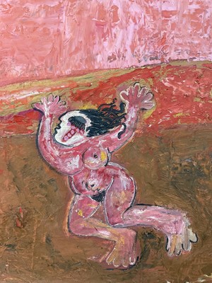 Lot 45 - Jesus Tellosa (Mexican, 1936-2012) oil on board - Landscape, gallery label verso, 91cm x 122cm, unframed