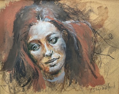 Lot 70 - Susan Crawford (b.1941) watercolour - Study of a Woman, signed, 9.5cm x 13cm, with mount, unframed