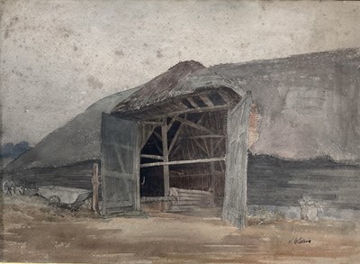 Lot 69 - English School, watercolour of a barn, indistinctly signed