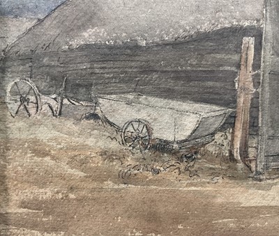 Lot 69 - English School, watercolour of a barn, indistinctly signed
