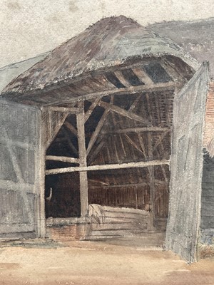 Lot 69 - English School, watercolour of a barn, indistinctly signed