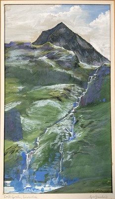 Lot 49 - George William Jardine (1920-2002) gouache - Crib Goch, Snowdon, 32cm x 18cm, signed and titled, dry mounted, unframed