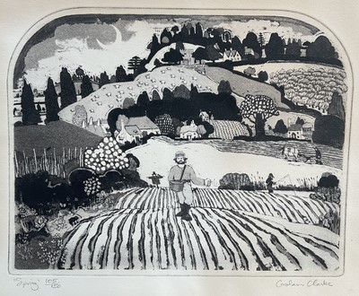 Lot 213 - Graham Clarke (b.1941) signed limited edition etching and aquatint, 'Spring', 105/150, blind stamp lower right, sheet size 39cm x 44cm, unframed