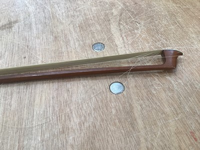 Lot 2209 - Antique violin in case, two-piece back measuring 35.75cm, with two bows, one marked Tourte(?)