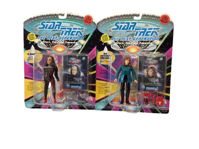 Lot 1891 - Playmates (c1992-94) Star Trek The Next Generation 4" action figures including Picard No.6942, Borg No.6037, La Forge No.6026, Q No.6042, Crusher No.6021, Data No.6072, Dr Crusher No.6019, K'Ehl...