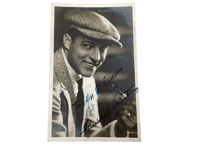 Lot 1427 - Autograph Rudolph Valentino ink pen signed postcard 'To Miss B Macassey yours sincerely Rudolph Valentino' c1930's.