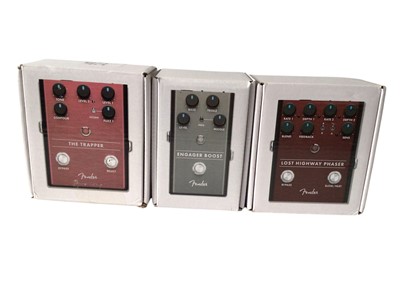 Lot 2301 - Fender Foot Pedals The Trapper, Lost Highway Phaser & Engager Boost, all boxed (3)