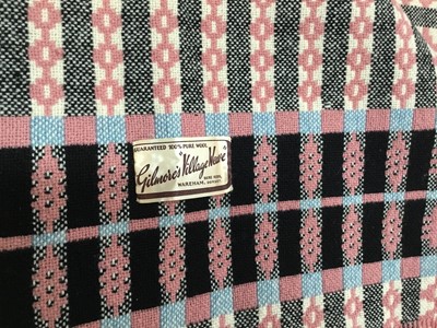 Lot 2136 - 1960s Gilmore's Welsh pattern woven wool blanket in pink blue black and cream. 220 x 220cms approximately.