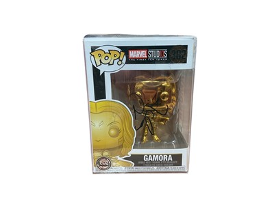 Lot 1900 - Funko Pop Gamora No.382, which we understand has been signed by actress Zoe Saldana, Marvel King Deadpool on throne No.724, , Zombie She-Hulk No.792 & Pop Pin Deadpool No.03, all boxed (4)