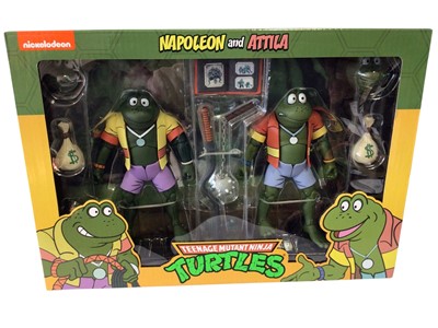 Lot 1912 - Neca Nickelodeon Teenage Mutant Ninja Turtles Napoleon & Attila, Trang & Granitor, Zara's & Zork and Triceraton Infantryman & Roadkill Rodney, all in window boxes (4)