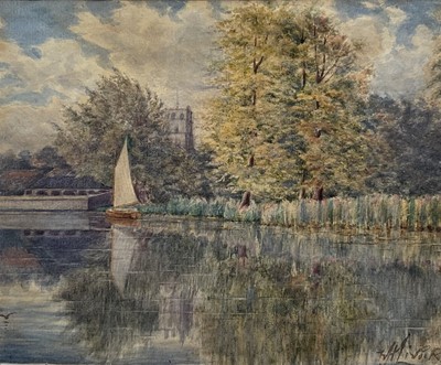 Lot 89 - W H Livock (act 1910-1930) watercolour, Norfolk Broadland scene, 16cm x 19cm, in glazed frame.