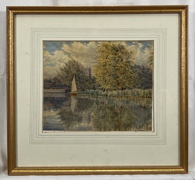 Lot 89 - W H Livock (act 1910-1930) watercolour, Norfolk Broadland scene, 16cm x 19cm, in glazed frame.