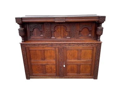Lot 1430 - Antique carved oak court cupboard
