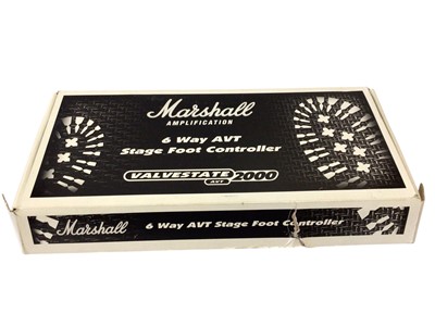 Lot 2310 - Marshall 6 way AVT Stage foot controller, Boss FS-5U Momentary foot switch (x2) & fender Mustang Micro headphone guitar amp (4)