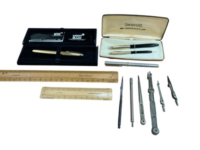 Lot 2433 - Mont Blanc fountain pen, Meisterstuck 4810 M18L 750, 18k nib engraved 'Kansai - Urenco Contract signing 12 April 1991', together with a brushed steel fountain pen with iridium nib marked 'Calder...