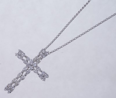 Lot 626 - Diamond cross pendant in 18ct white gold setting on chain