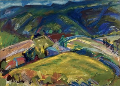 Lot 21 - Ray Garvey (1943-2001) mixed media on paper, French landscape, 52cm x 70cm, framed