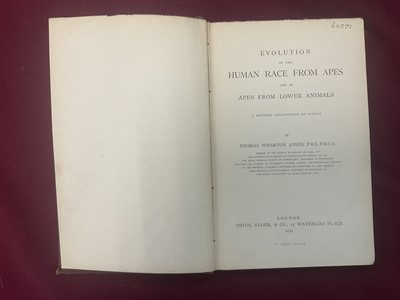 Lot 1643 - T, W. Jones - Evolution if the Human Race from Apes, 1876 first edition, together with H J Hardwicke - Evolution and Creation, 1887. (2)