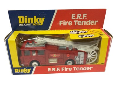 Lot 1923 - Dinky Toys diecast E.R.F. Fire Tender No.266, Merryweather Marquis Fire Tender No.285, Police Accident Unit No.272 & Police Land Rover No.277, all in window boxes (4)