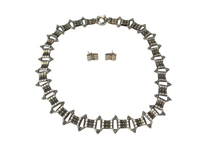 Lot 167 - Victorian white metal necklace with articulated links together with two extra links converted to matching earrings