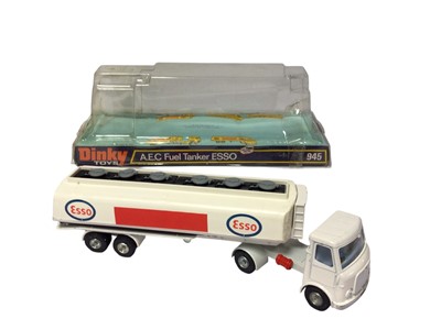Lot 1924 - Dinky Toys diecast A.E.C Esso Fuel Tanker Ranger Rover Ambulance No.268 & Bedford Van No.410, on plinth base with bubblepack, plus Dinky 1950 Ford Van, boxed No.DY-4 and four loose vehicles...
