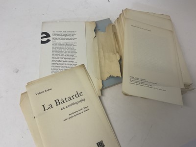 Lot 1642 - Anita Brookner - A start in Life, 1981 uncorrected proof copy, together with a loose leaf proof copy of the English translation of Violette Leduc - La Batarde. (2)