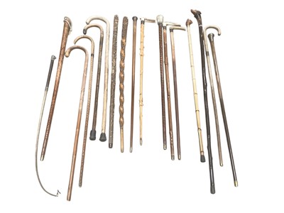 Lot 2616 - Collection of walking sticks to include a Victorian walking stick with hound’s head handle