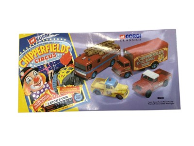 Lot 1947 - Corgi Classics Limited Edition 3839/12500 Chipperfield Circus playset, boxed 31703, plus selection of Routemaster Buses, model kits , Tardis Cooke Jar & other toys (1 box)