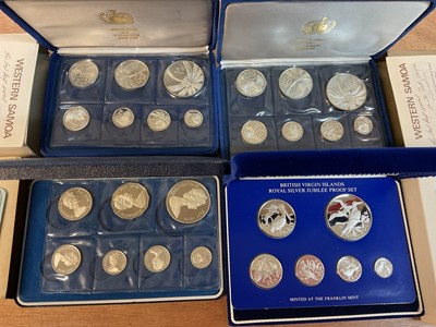 Lot 503 - World - Mixed silver proof coin sets to include British Virgin Isles, Jubilee 1977, Fiji 1976 & Western Samoa 1974 x 2 (4 coin sets)