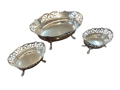 Lot 348 - Garniture of three pierced silver bon-bon dishes