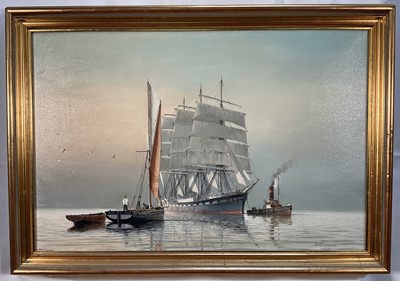 Lot 42 - John Cotgrove (20th century) oil on canvas - Ships at rest, signed, 39 x 60cm, in gilt frame