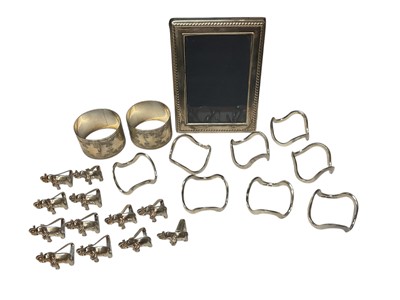 Lot 198 - Contemporary silver photograph frame, pair of Victorian silver napkin rings etc