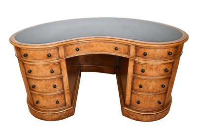 Lot 1448 - Gillows style burr walnut veneered kidney shaped pedestal desk