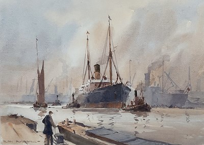 Lot 95 - Alan Runagall (b. 1941) watercolour, Outward Bound, signed, original label verso, dated 1905, 25 x 37cm, glazed frame